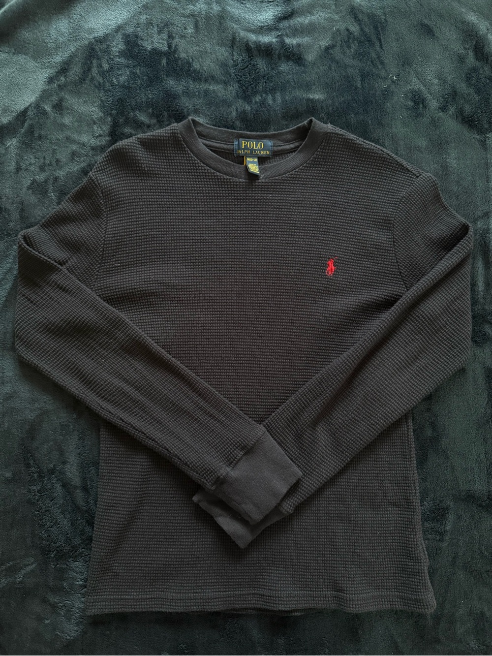 Polo by Ralph Lauren Dark Navy Waffle-Knit Long Sleeve with Red Pony